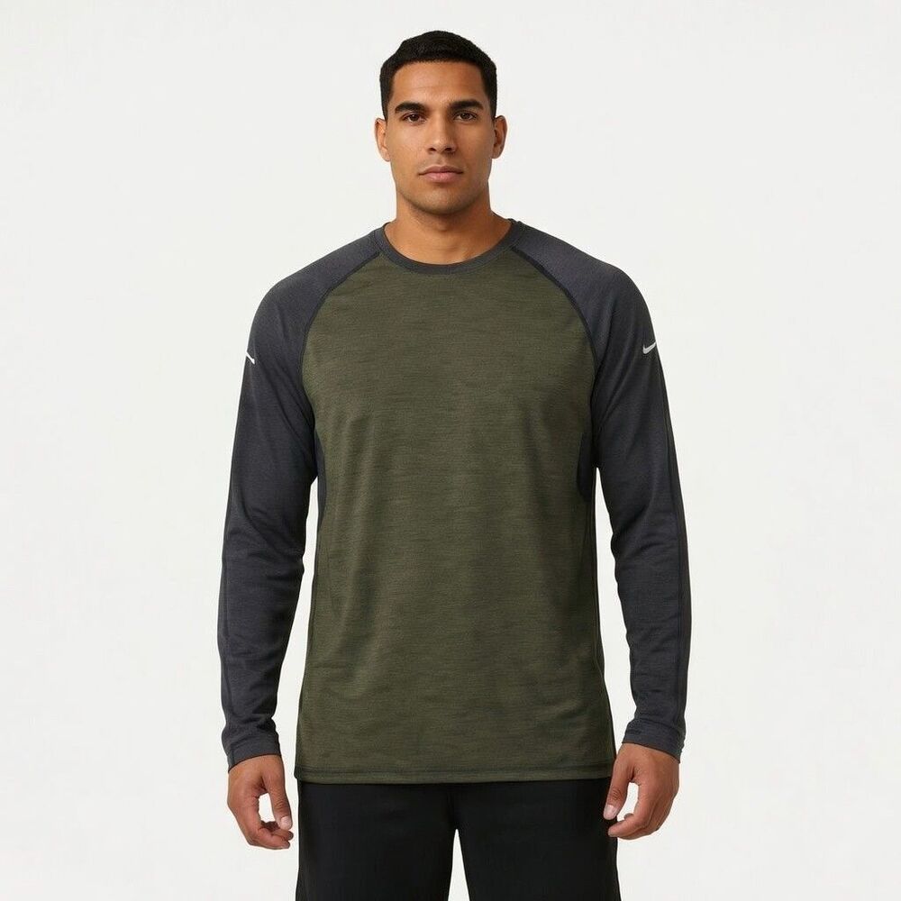 Old Navy Active Men's Large Green Grey Long Sleeve T-Shirt Round Neck Pullover